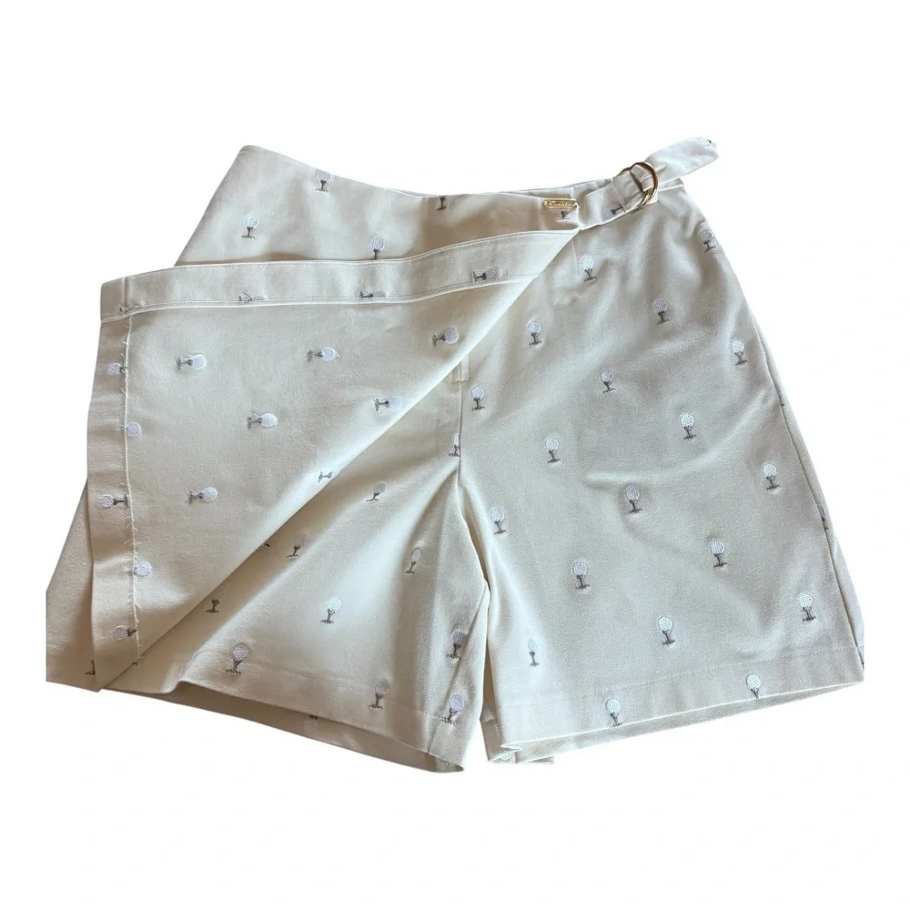 NWOT St. John Sport by Marie Gray Beige Golf Embroidered Wrap Skort Sz 12